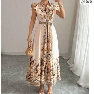 Bohemian Elegant Cream and Gold Maxi Dress NWT size L